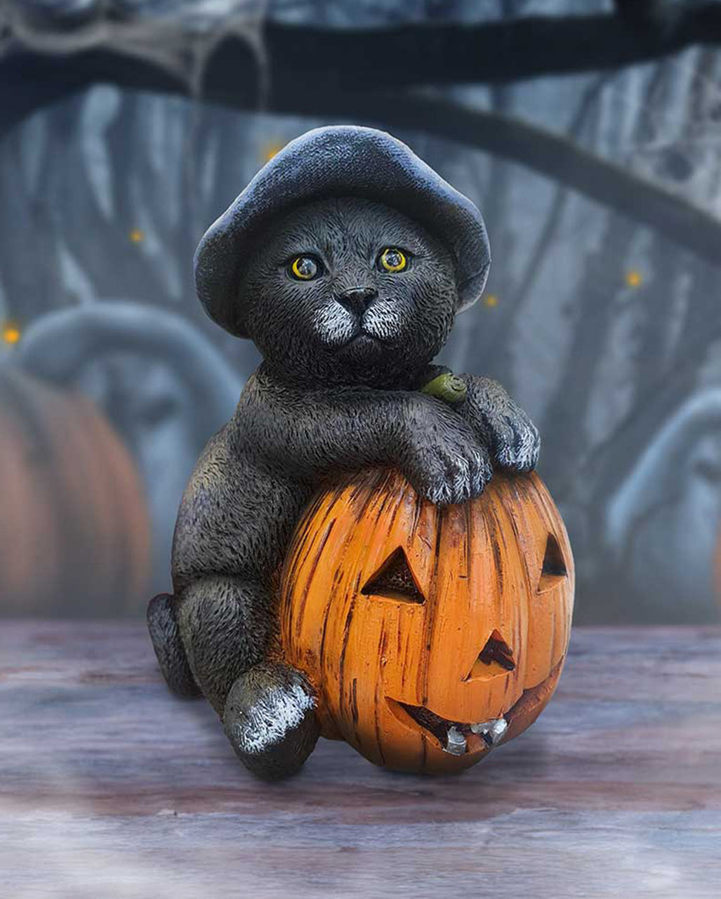 Trick or Treat Katze mit Kürbis Dekofigur 13cm