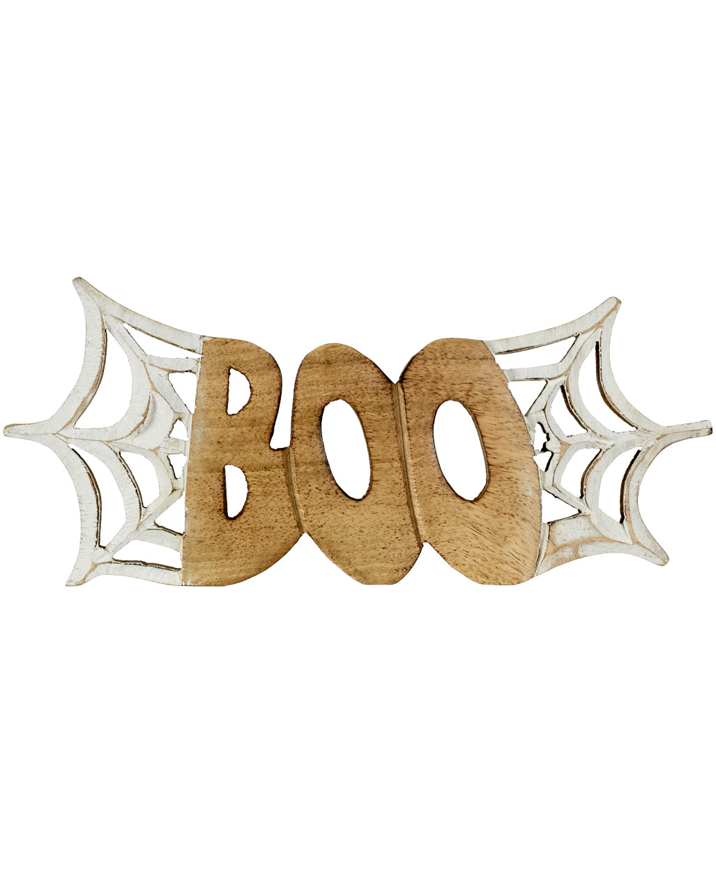 Urbane "Boo" Tischdekoration mit Spinnweben aus Holz 25cm