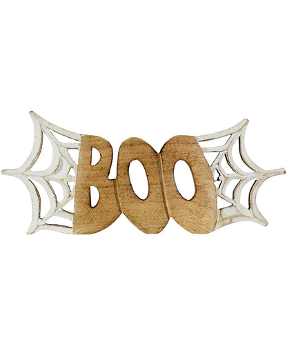 Urbane "Boo" Tischdekoration mit Spinnweben aus Holz 25cm