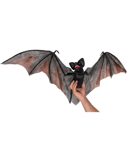 Schwarze Vampir Fledermaus mit Bewegung, Licht & Sound 122cm