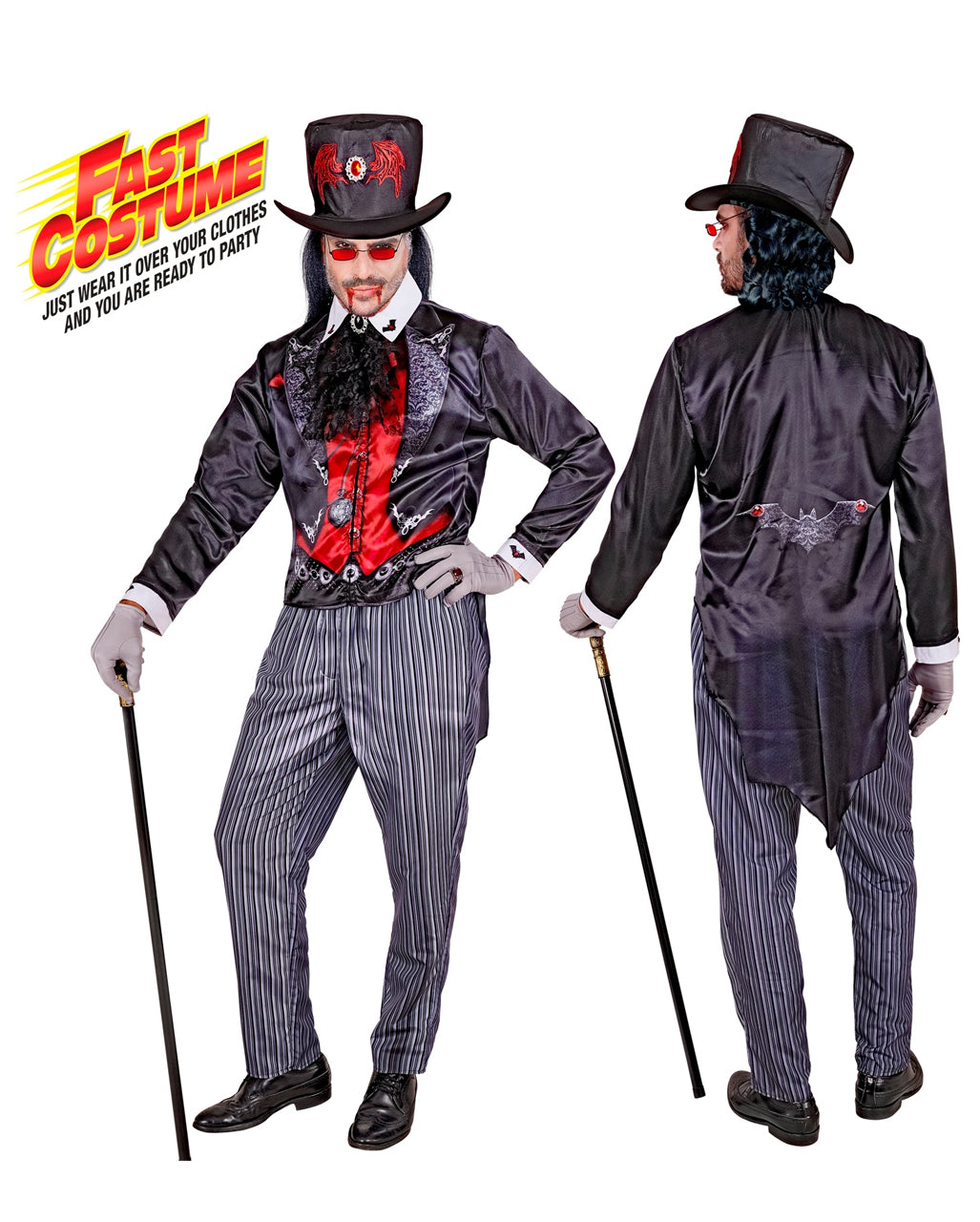 Vampir Schnellkostüm mit Hut & Jabot