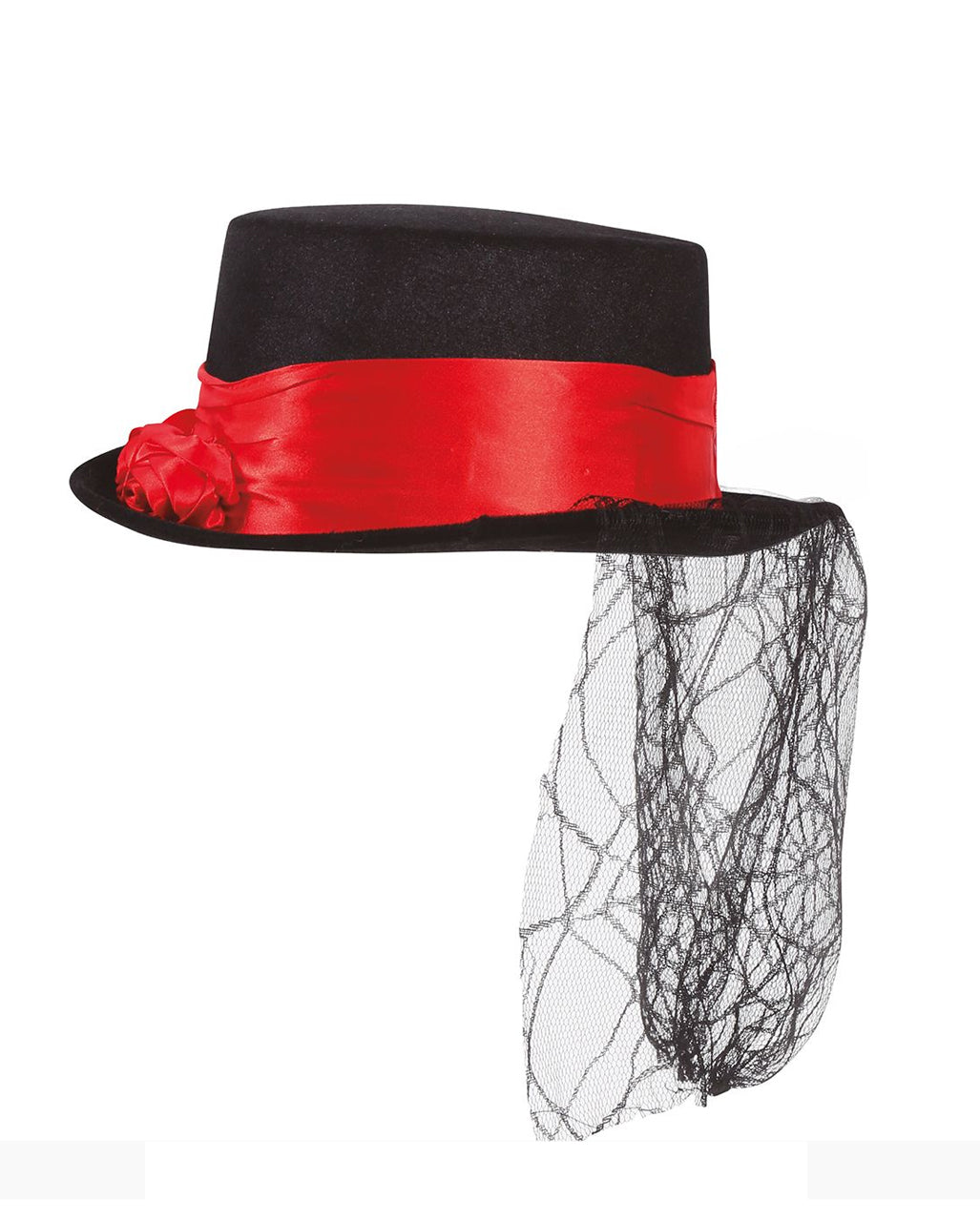 Vampire Top Hat With Roses & Lace Veil