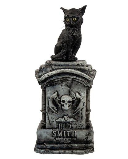 Verhexte Schwarze Katze mit Licht & Sound auf Grabstein 90cm