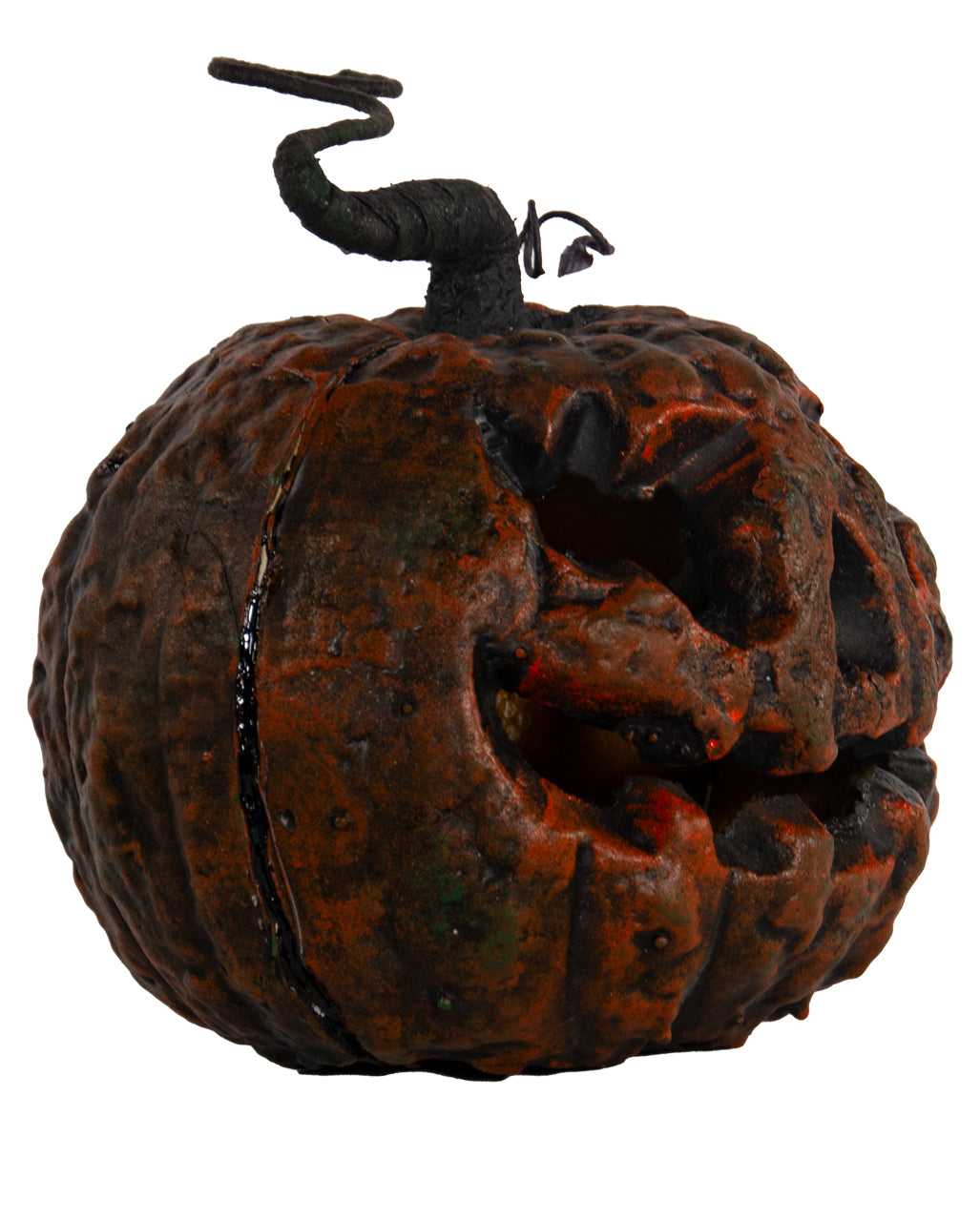 Verrotteter Halloween Kürbis mit Strunk & LED Licht 25cm