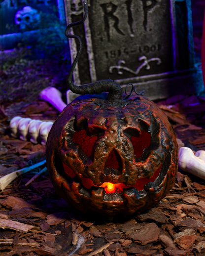 Verrotteter Halloween Kürbis mit Strunk & LED Licht 25cm