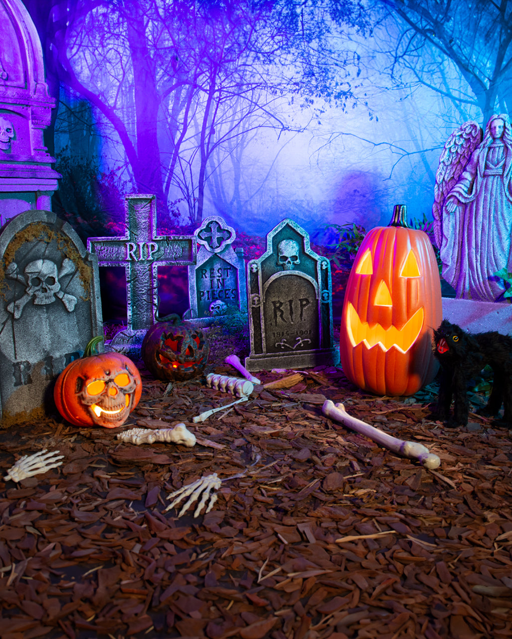 Verrotteter Halloween Kürbis mit Strunk & LED Licht 25cm