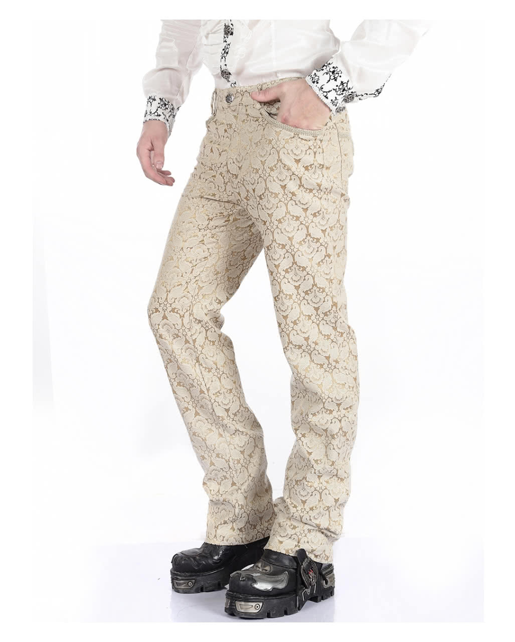 Beige Herren Gothic Brokat Hose