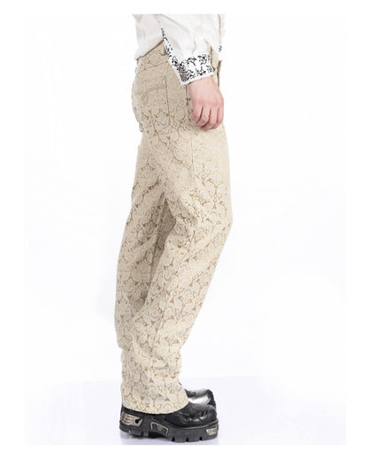 Beige Herren Gothic Brokat Hose