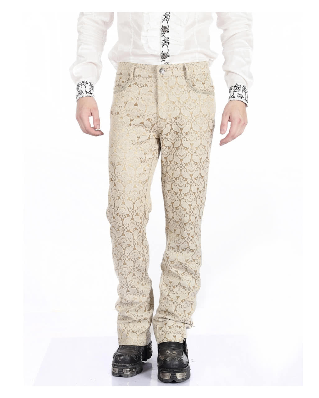 Beige Herren Gothic Brokat Hose