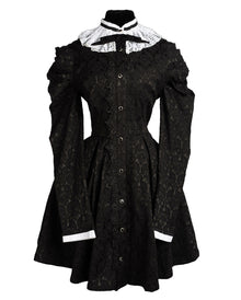 Viktorianisches Gothic Kleid mit Brokat Spitzenkragen