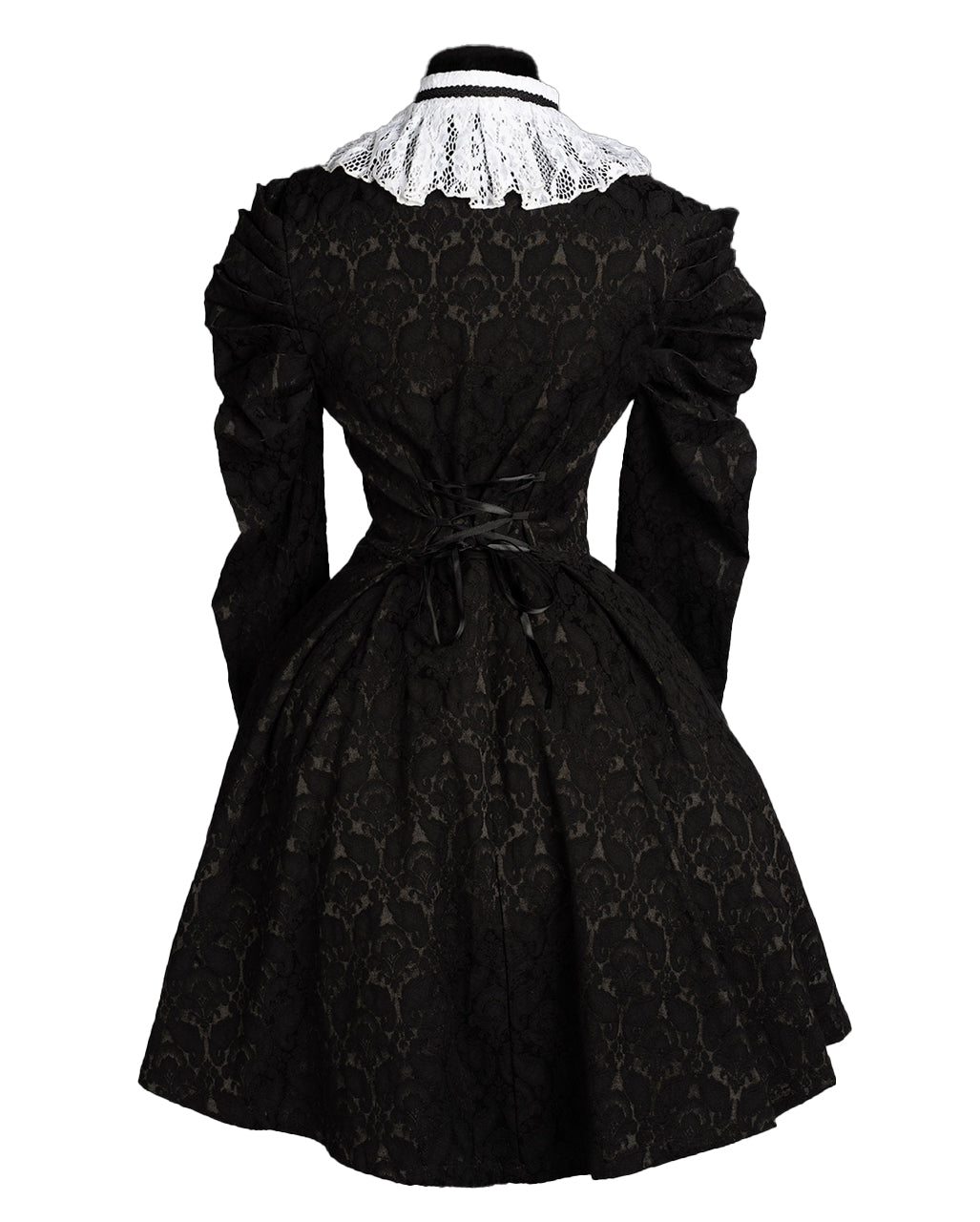 Viktorianisches Gothic Kleid mit Brokat Spitzenkragen
