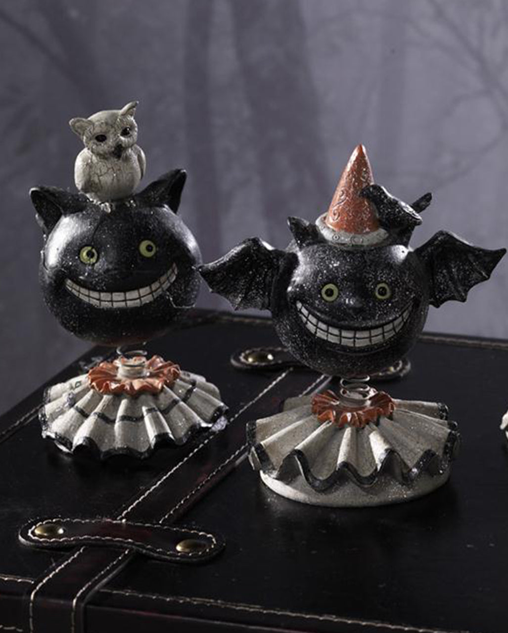 Halloween Bobble Head Katze mit Eule Dekofigur 15cm
