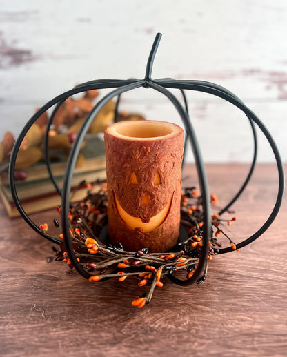 Shabby-Chic Jack-O-Lantern LED Wachskerze mit Timer 10cm