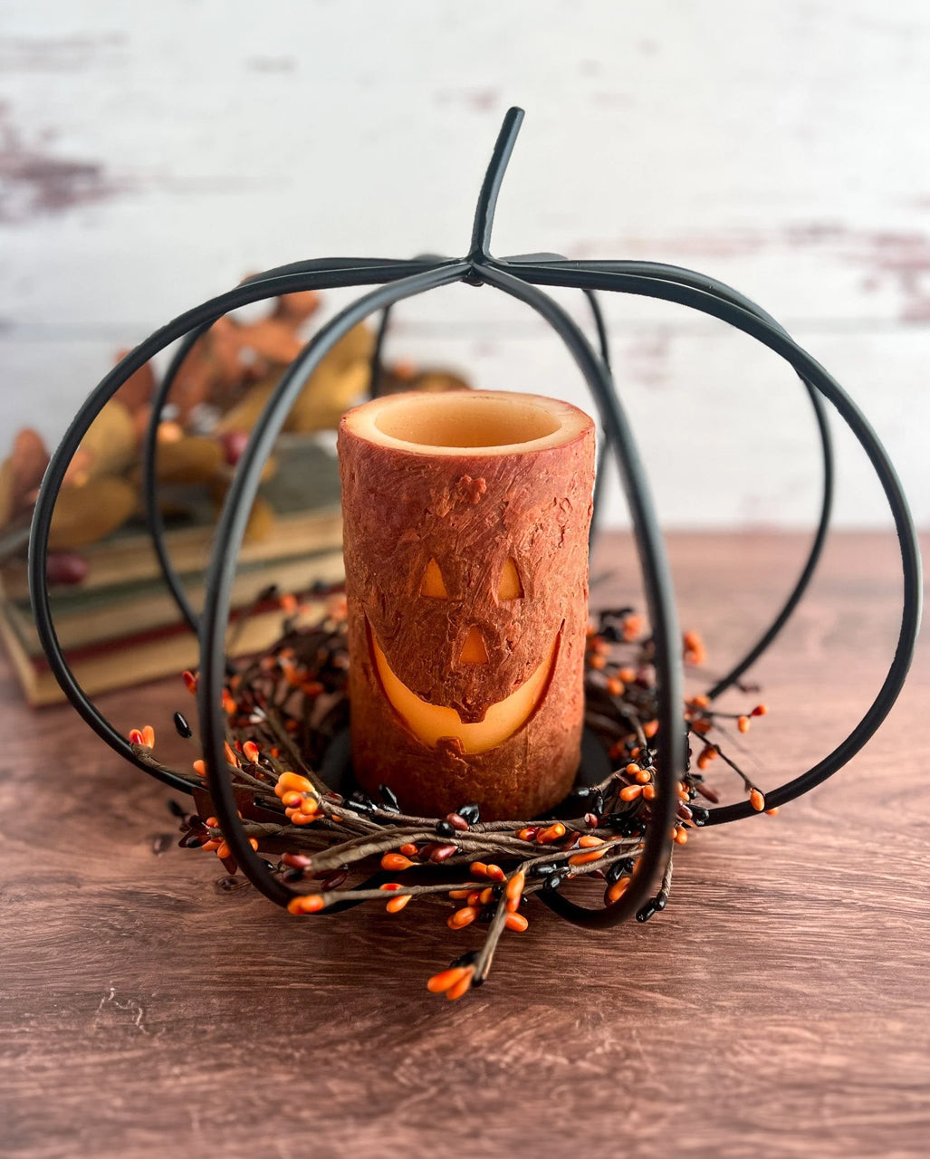 Shabby-Chic Jack-O-Lantern LED Wachskerze mit Timer 12cm