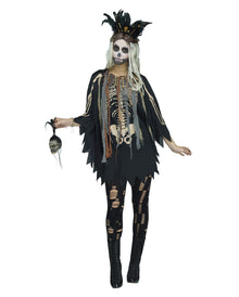 Kostümponcho Voodoo Skelett