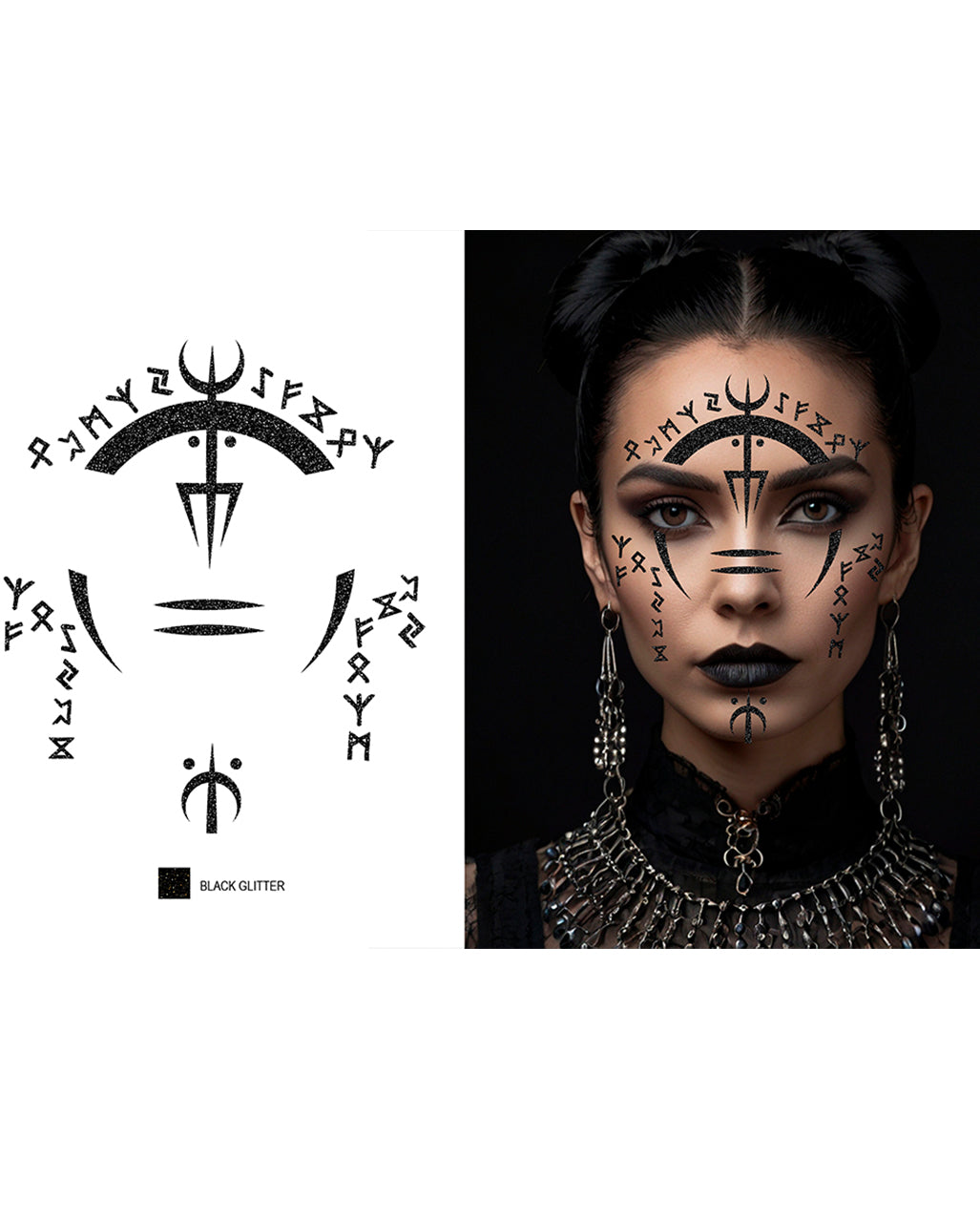 Voodoo Hexe Glitzer Gesichts-Tattoo 13x15cm