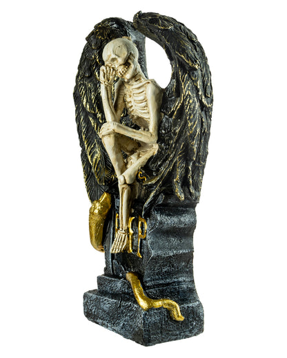 Weinender Skelettengel mit Flügeln & Grabstein 32cm