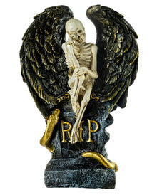 Weinender Skelettengel mit Flügeln & Grabstein 32cm