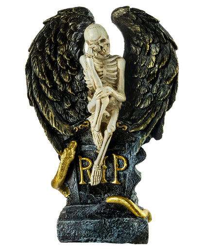 Weinender Skelettengel mit Flügeln & Grabstein 32cm