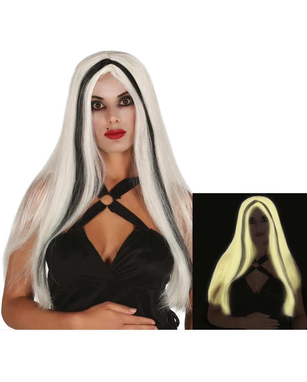 White And Black Fluorescent Long Hair Wig