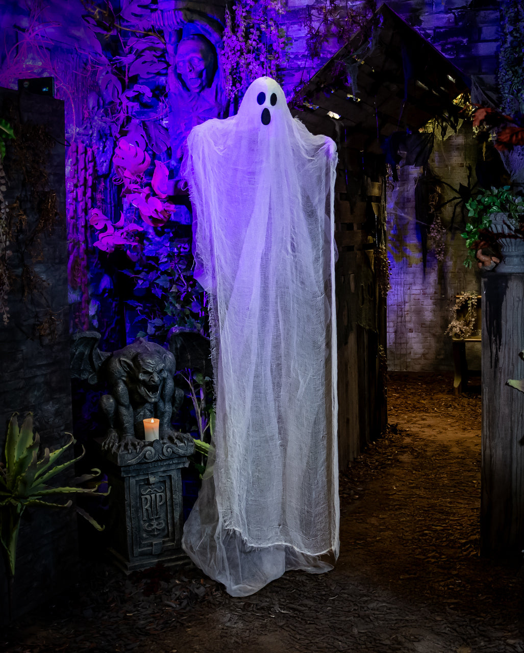 Weißer Geist Hängefigur für Halloween 215 cm