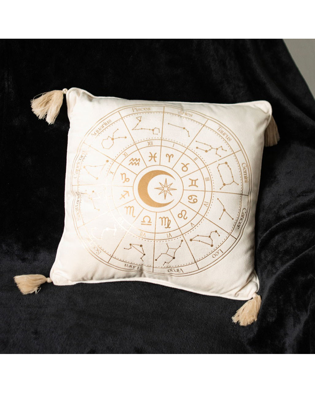 Weißes Astrologierad Kissen 35x35cm