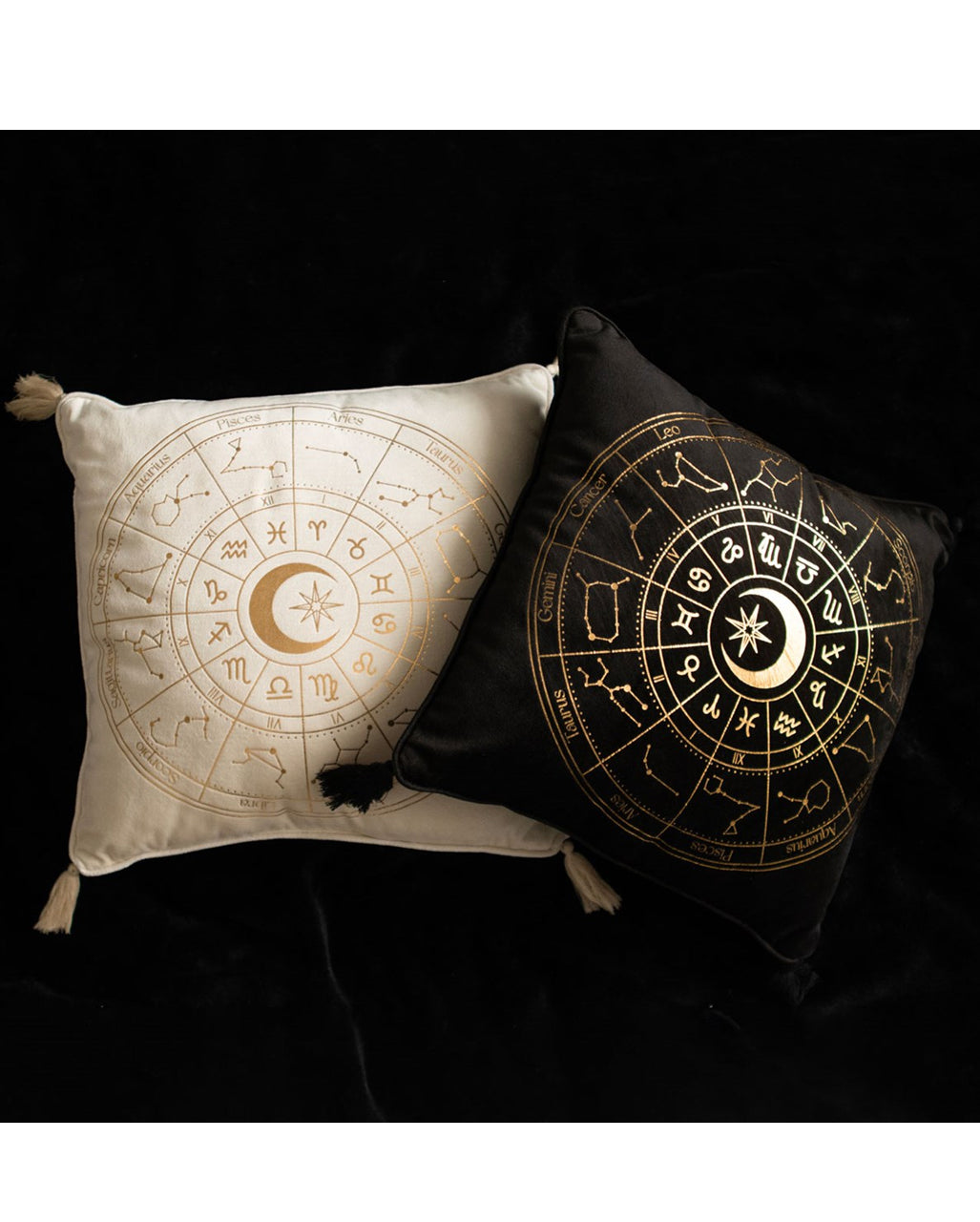 Weißes Astrologierad Kissen 35x35cm