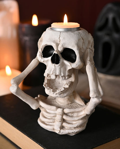 White Skeleton As Tea Light Holder 14cm