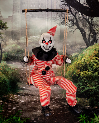 Zappelnder Horrorclown auf Schaukel Animatronic 70cm