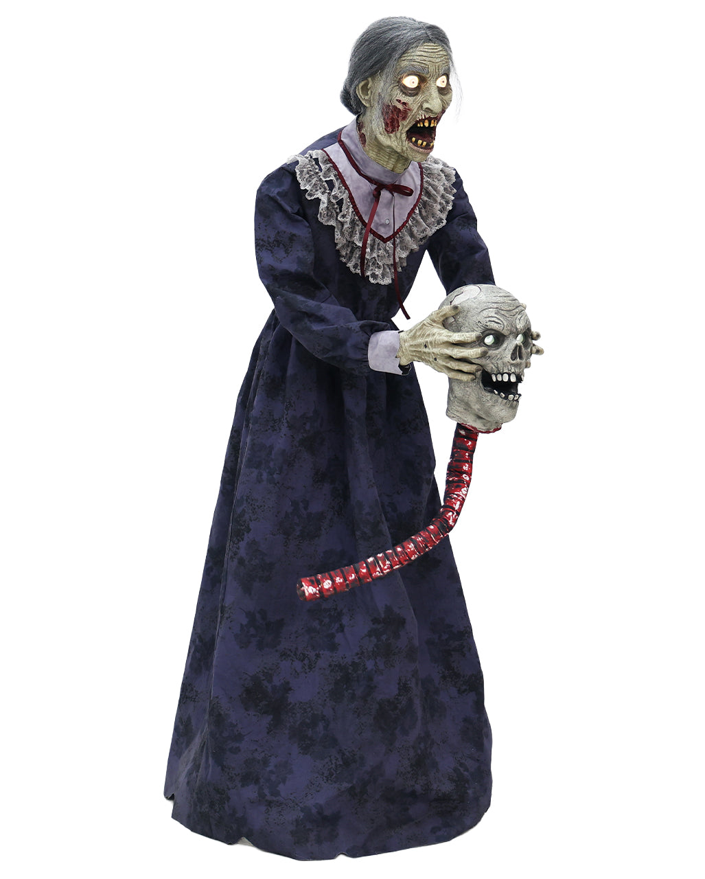 Zombie Oma mit geköpftem Zombie Opa Halloween Animatronic 152cm