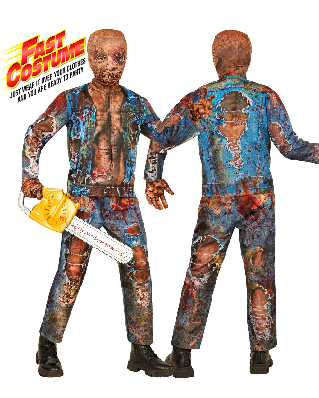 Zombie Schnellkostüm für Kinder mit Maske & Handschuhe