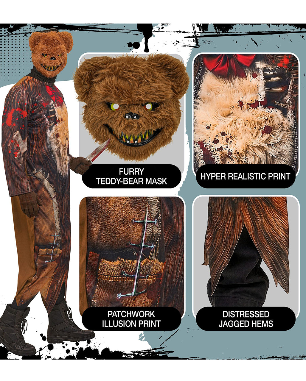 Zombie Bär Herren Kostüm-Jumpsuit mit Maske