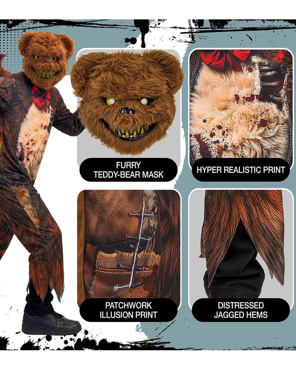 Zombie Bär Kinder Kostüm-Jumpsuit mit Maske