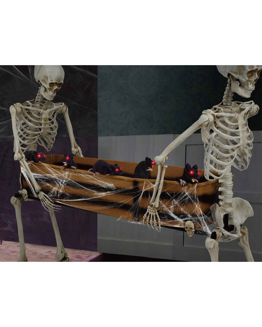 Zwei Lebensgroße Sarg tragende Skelette 152cm